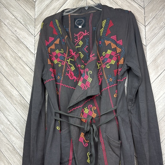 Grey Biya Johnny Was Longsleeved Embroidered Cardigan L - Picture 4 of 10